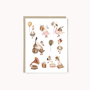 Vintage verjaardagskaart gans | Verjaardagscadeau schattig gansje | Blanco notitiekaart | Aquarelkaart voor haar | Verjaardagskaart voor kinderen | Muzikant