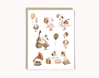 Tarjeta de cumpleaños con acuarela de ganso / Regalo para fiesta de cumpleaños infantil