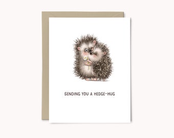 envoyer une carte de voeux Hedge Hug | Carte Je pense à toi | Carte de jeu de mots pour un ami | Envoyer une carte câlin | Cadeau pour un ami | Juste parce que