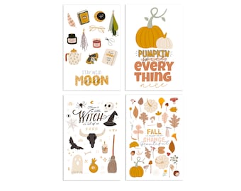 Fall Postcard Set | Autumn Stationery | Pumpkin and Witchy Postcards