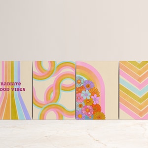 Jeu de cartes postales Cool to be Kind | Cartes postales rétro | Cartes postales de fierté | Le pouvoir des fleurs | Impressions groovy arc-en-ciel | Art floral abstrait | L'art pour le bien