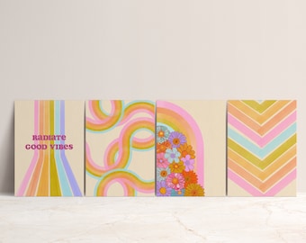 Cool to be Kind Postcard Set | Retro Postcards | Pride Postcards | Flower Power | Rainbow Groovy Prints | Abstract Flower Art | Art for Good