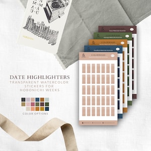 Kolorowe okładki Hobonichi Weeks Date Covers Single Sheets | Naklejki do planera akwarelowego | Zakreślacze na naklejki | Przezroczyste kolorowe okładki na daty