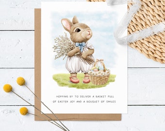Easter Bunny Card, Easter Basket Stuffers, Easter Greeting Card, Easter Decor, Happy Easter, Watercolor Illustrated Spring Greeting Card