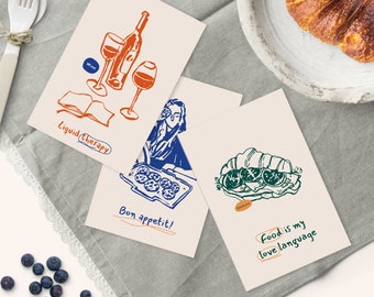 Food Philosophy Postcard Set - Entire Collection | Illustrated Food Postcards | Abstract Art Prints | Gift for Foodie | Postcrossing