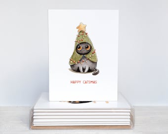 Conjunto en caja de 8 tarjetas navideñas Happy Catsmas / Tarjeta de Navidad / Navidad para gatos / Tarjeta navideña para gatos / Tarjeta de Navidad divertida / Tarjeta de Navidad para gatos