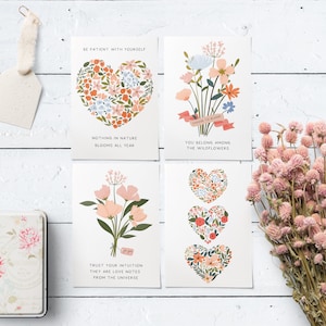 Notizen vom Herzen Art Postkarten Set von 4 oder 8, Galentine Valentine Kunstdruck