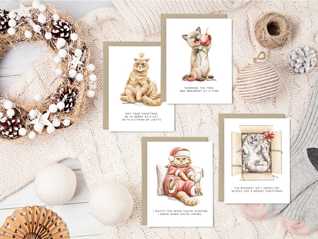 Funny Cat Christmas Card Set: Handmade Animal Holiday Cards - Etsy