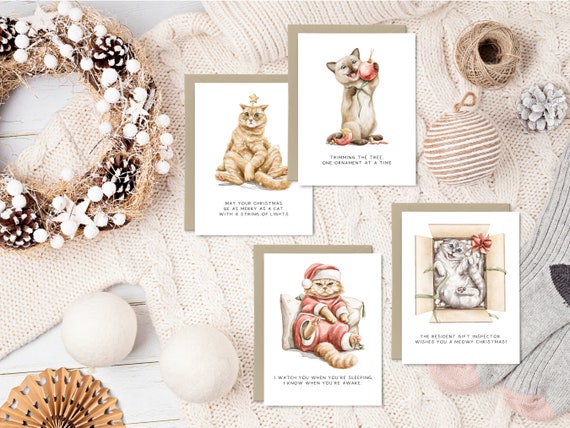 Biglietto Di Natale Con Gatto Divertente Per Amici E Famiglia, Cartolina Umoristica Per Lei/Lui, Interno Vuoto, Amanti Dei Gatti