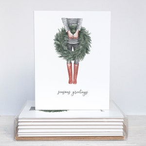 Seasons Greetings Christmas Card | Holiday Wreath Notecards | Christmas Cards | Boxed Set of Holiday Cards | Christmas Card Pack | Cottage