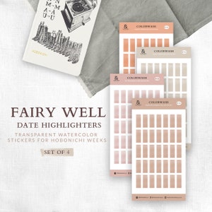Fairy Well Colorwash Hobonichi Semanas Fecha Cubiertas Juego de pegatinas / Pegatinas del planificador / Resaltadores de pegatinas / Cubiertas de fecha pastel transparentes
