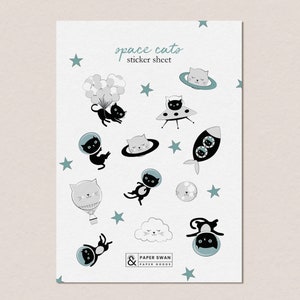 Sticker Bogen- Space Cat | Kawaii Galaxie Katzenaufkleber | Dekorative Planer Aufkleber | Bujo Aufkleber | Bullet Journal Aufkleber | Scrapbooking