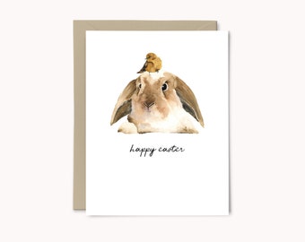 Easter Bunny Card | Happy Easter Greeting Card | Happy Easter Watercolor Bunny Card | Watercolor Bunny and Chick Card | Easter Card