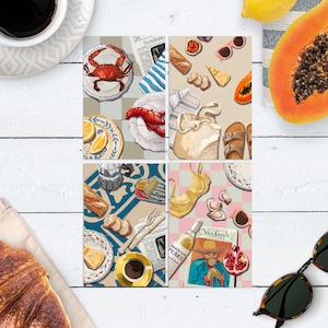 Carte postale colorée d'art culinaire - Lot de 4 ou 8 | Impressions d'art de cuisine abstraites | Cadeau gourmand