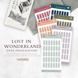 Lost in Wonderland Colorwash Hobonichi Wochen Date Covers Aufkleber Set | Planer Aufkleber | Aufkleber Textmarker | Transparente Datumsabdeckungen