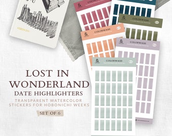 Lost in Wonderland Hobonichi Weeks Planner Colorwash Date Cover Stickers