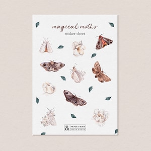 Sticker Bogen - Magische Motten | Bujo Aufkleber | Bullet Journal Aufkleber | Journaling Aufkleber | Motte, Schmetterling Aufkleber | Aquarell Motte