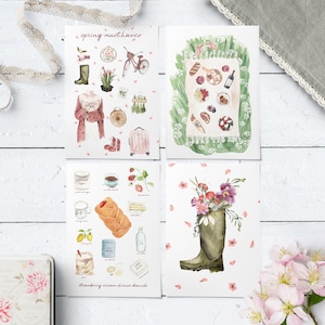 Ensemble de cartes postales incontournables du printemps | Cartes postales de printemps | Ensemble de cartes postales aquarelle | Cartes de voeux | Mini-impressions | Bullet Journal | Respectueux de l'environnement