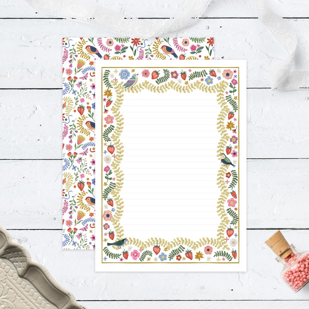 Floral Bird Stationery Set | Folk Art Letter Writing Paper With ...