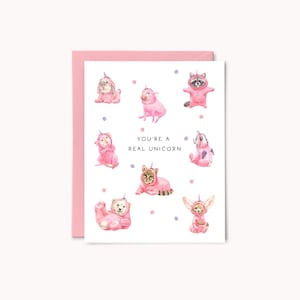 Carte d'encouragement de la vraie licorne | Jolie carte d'anniversaire de licorne | Pyjama licorne | Juste parce que carte | Carte pour le meilleur ami