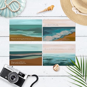Cartes postales de paysage de plage, lot de 4 ou 8 | Gouache Art de la nature | Décoration bohème | Cartes postales de paysage | Cartes de correspondance à imprimé océan | Mini impression côtière
