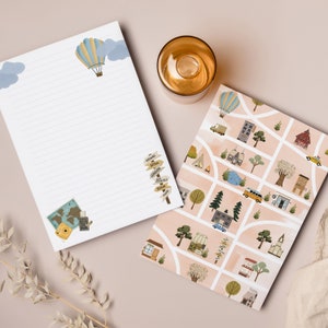 Conjunto de papelería Wanderlust / Conjunto de escritura de cartas / Regalo para viajeros / Kit de papelería / Papel para escribir cartas / Amigo por correspondencia / Mapa de calles de la ciudad
