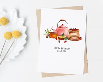 Happy Birthday Best-tea Greeting Card | Birthday Card | Card for Tea Lover | Birthday Card for Her | Birthday Card Best Friend | Pun Card