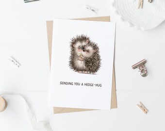 Sending A Hedgehug Greeting Card | Thinking About You Card | Pun Card for Friend | Sending a Hug Card | Gift for a Friend | Just Because