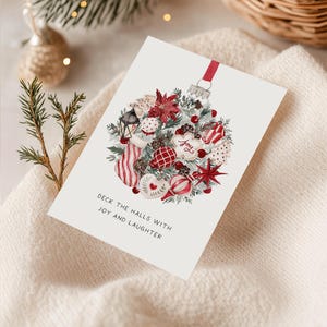Christmas Ornament Holiday Card | Watercolor Decorative Christmas Card Set | Boxed Christmas Cards | Deck the Halls Holiday Card Set Gift