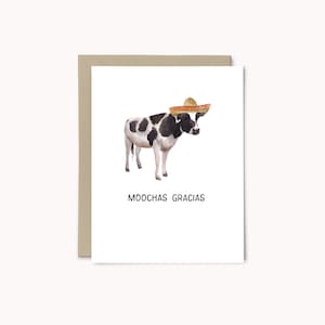 Moochas Gracias | サンキューカード | 面白いサンキューカード | Muchas Gracias | スペイン語カード | 牛のサンキューカード | しゃれのサンキューカード