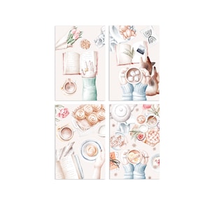 Libri e brunch, set di cartoline / Set di 4 o 8 cartoline / Cartoline di libri / Cartoline per colazione e dolci / Accoglienti cartoline invernali / Segnalibro