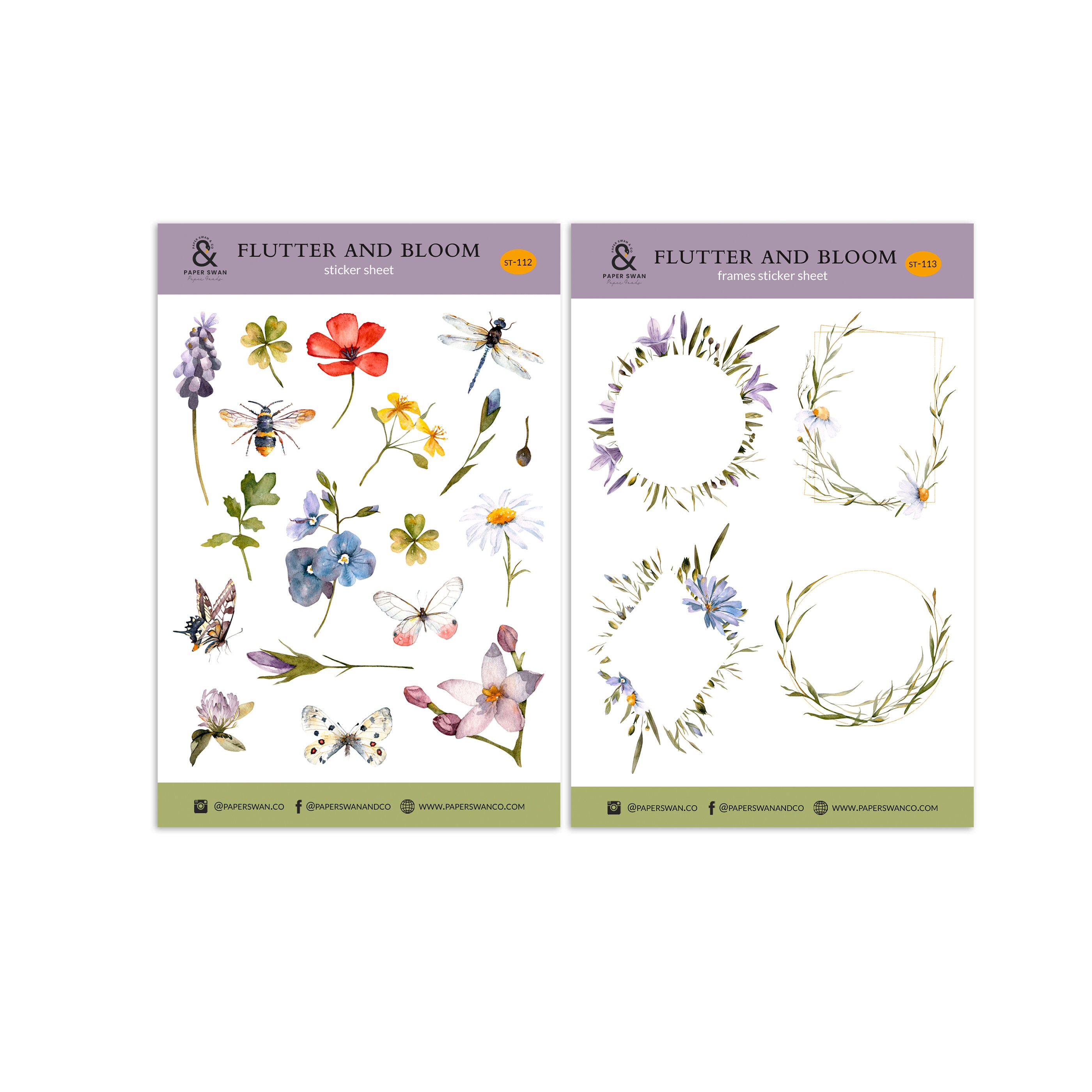 Journal Insect Stickers Watercolor Floral Insect Sticker Sheet: Washi Journal Planner Stickers ...