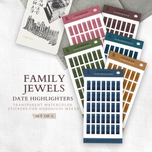 Juego de hojas adhesivas con tapas de fecha y semanas de Family Jewels Colorwash Hobonichi / Pegatinas para planificador / Resaltadores adhesivos / Tapas de fecha transparentes