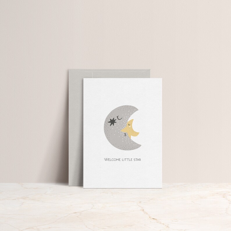 Welcome Little Star New Baby Card, New Arrival Card, Congratulations, New Baby, Minimalist Baby Card, New Parents Greeting Card Gift image 1