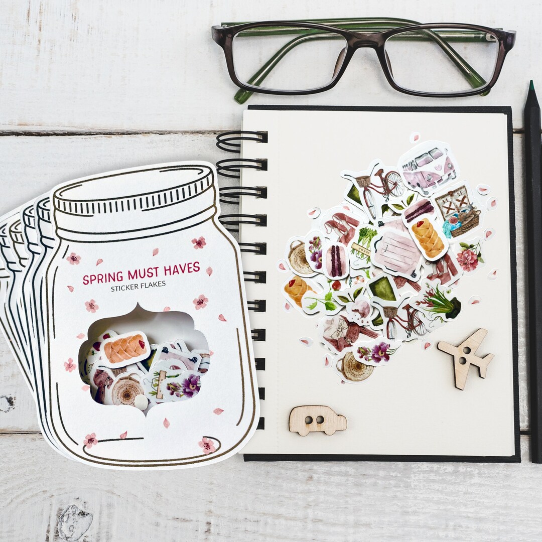Spring Must Haves Sticker Jar | Sticker Flakes | Watercolor Sticker Set ...