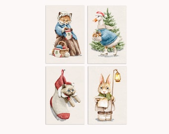 Érase una vez Navidad Surtido Conjunto de postales navideñas / Conjunto de 4 u 8 postales / Animales navideños / Paquete de postales de invierno
