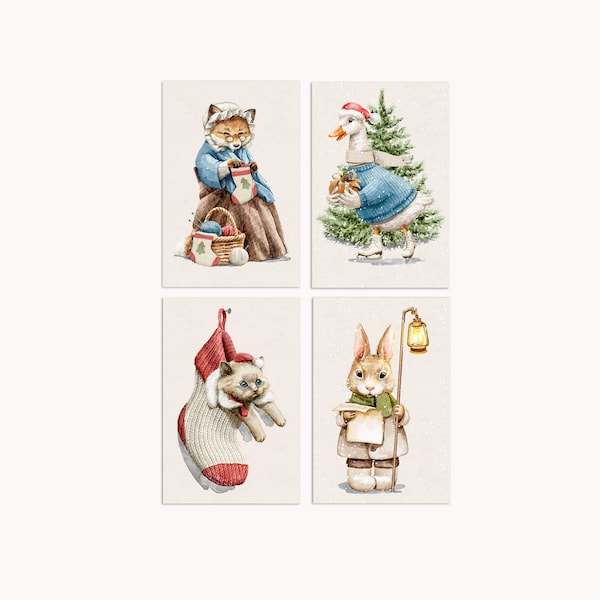 Once Upon a Christmas Time Assorted Christmas Postcard Set | Set of 4 or 8 Postcards | Christmas Animals | Winter Postcard Pack