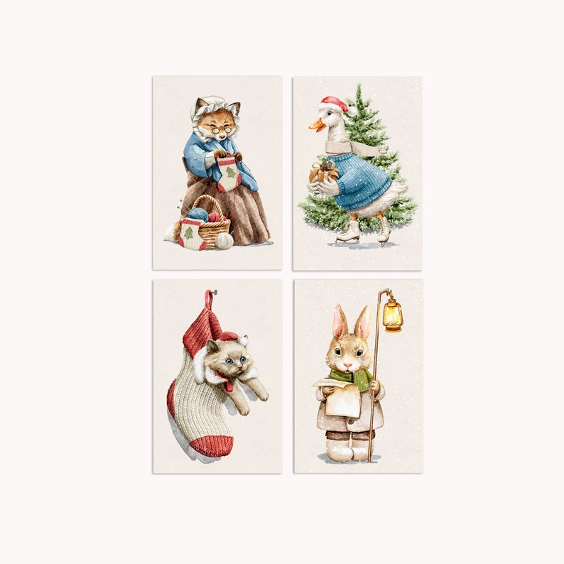 Once Upon a Christmas Time Assorted Christmas Postcard Set Set of 4 or 8 Postcards Christmas Animals Winter Postcard Pack image 1