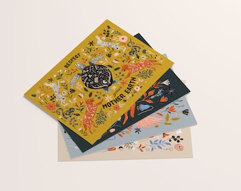 Folklore Postcard Set | Animal Postcards | Folkart | Boho Postcards | Penpal Stationery | Art Prints | Eco Friendly Gifts | Folk Art Prints