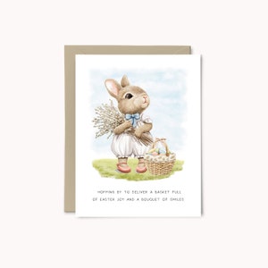 Cartão de coelhinho da Páscoa, recheios de cesta de Páscoa, cartão de felicitações de Páscoa, decoração de Páscoa, feliz Páscoa, cartão de felicitações de primavera ilustrado em aquarela