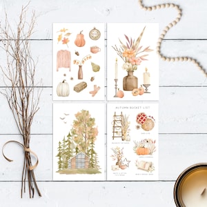 Gemütliches Herbst Postkarten Set | Aquarell Herbstszenen | Kürbis Herbst Dekor | Einweihungsparty Geschenk | 4er oder 8er Pack Herbst Postkarten
