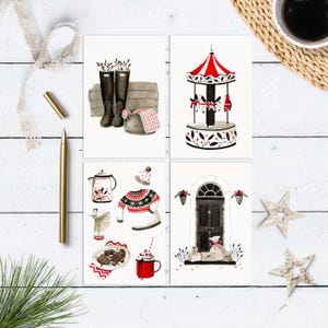 Jeu de cartes postales Cottage d'hiver | Lot de cartes postales de Noël, lot de 8 |  Pack de cartes de vœux | Jeu de cartes de Noël | Carte postale hiver pittoresque