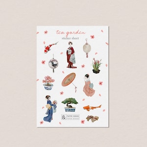 Folha de adesivos de jardim de chá | japonês adesivo | Adesivos Koi | Adesivos Bujo | adesivos de planejador | Adesivos foscos | Japão | Folha de adesivos