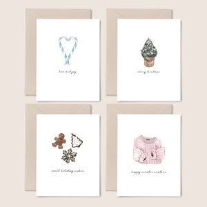 Delicate Holidays- Coleção de cartões de Natal | Cartões de Natal | Natal em aquarela | Conjunto de cartões de inverno | Árvore de Natal | Clima de suéter