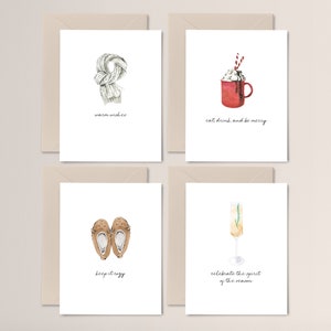 Colección de tarjetas navideñas acogedoras / Juego de tarjetas navideñas / Deseos cálidos / Juego de tarjetas navideñas / Comer, beber y ser feliz / Tarjetas navideñas