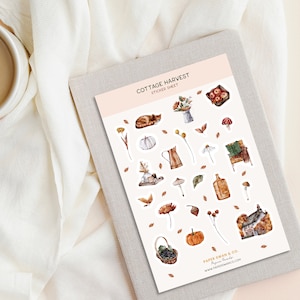 Cottage Harvest Sticker Sheets | Autumn Transparent Matte Stickers | Cottagecore Fall Mushroom Journal Stickers | Planner Stickers