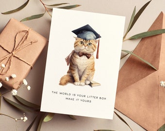 Cat Graduation Card | Funny Grad Greeting Card | Congratulations Grad| Card for Cat Lovers | Litter Box | Funny Pun Card