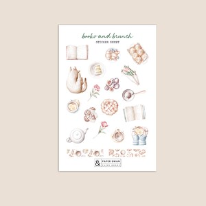 Books and Brunch Sticker Sheet | Bakery Stickers | Journaling Sticker Sheet | Planner Stickers | Sticker Set for Bullet Journaling | Planner