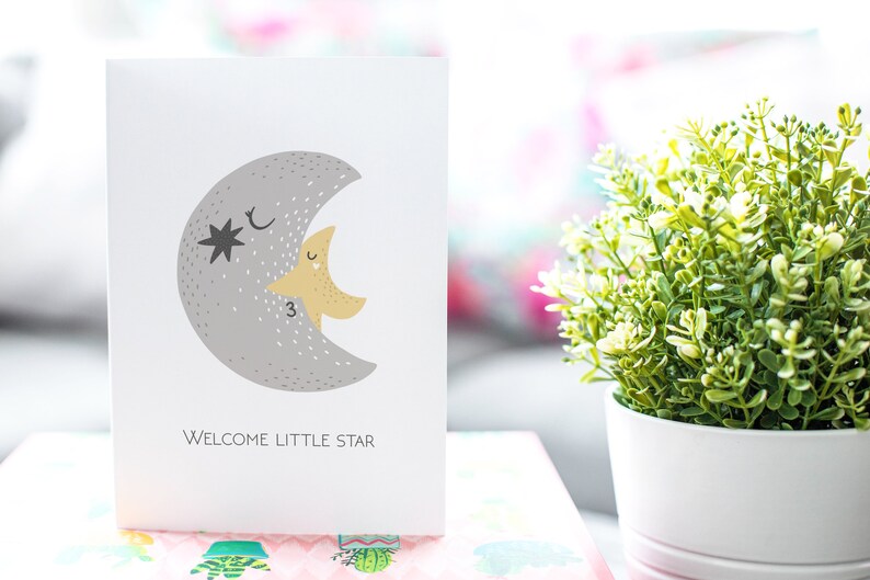 Welcome Little Star New Baby Card, New Arrival Card, Congratulations, New Baby, Minimalist Baby Card, New Parents Greeting Card Gift image 2