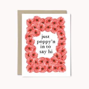 Tarjeta "Pensando en ti" / Tarjeta de amistad floral / Tarjeta de mejor amigo / Tarjeta de amapola / Tarjeta de saludos linda / Tarjeta de felicitación con juego de palabras de acuarela